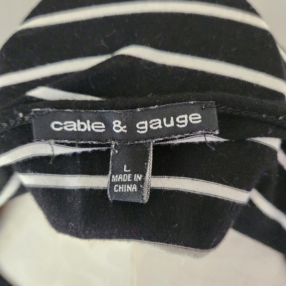 Cable & Gauge Womens Black White Striped Scoop Neck 3/4 Sleeve Top Large - Picture 3 of 5
